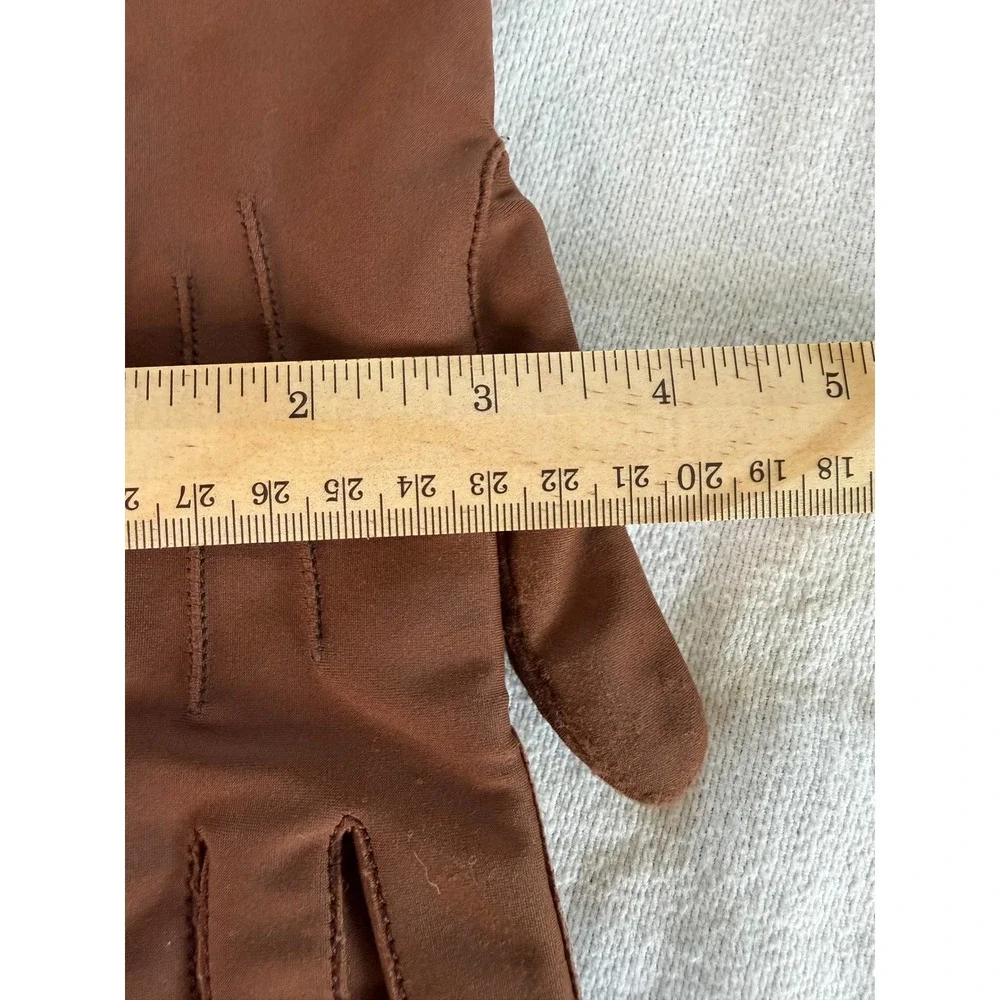 Vintage Isotoner Womens Spandex Cold Weather Gloves Brown One Size Chevron Logo
